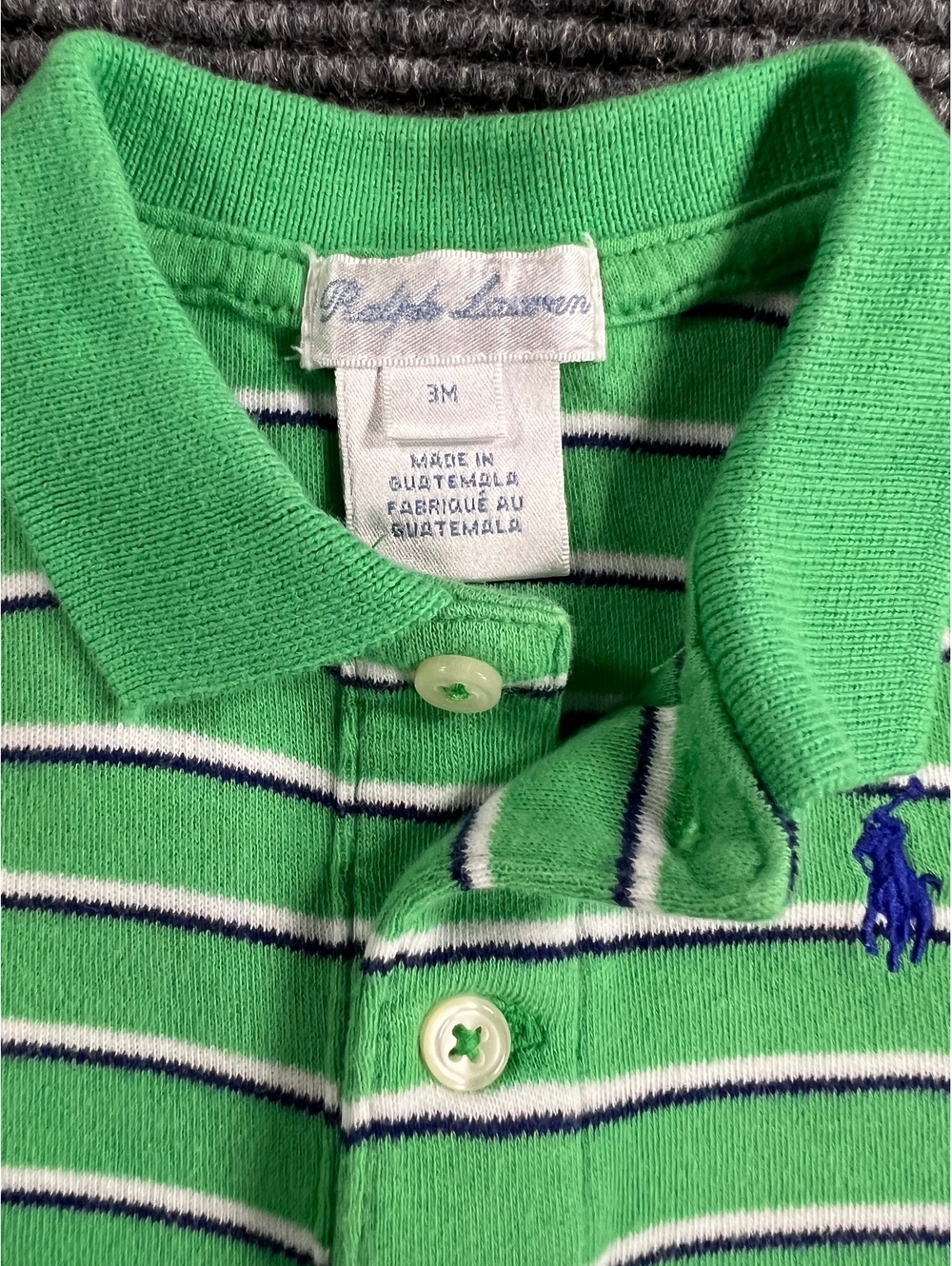 Ralph Lauren Baby Boys Green Striped Short Sleeve Polo Shirt 3M - 100% Cotton - Picture 3 of 6